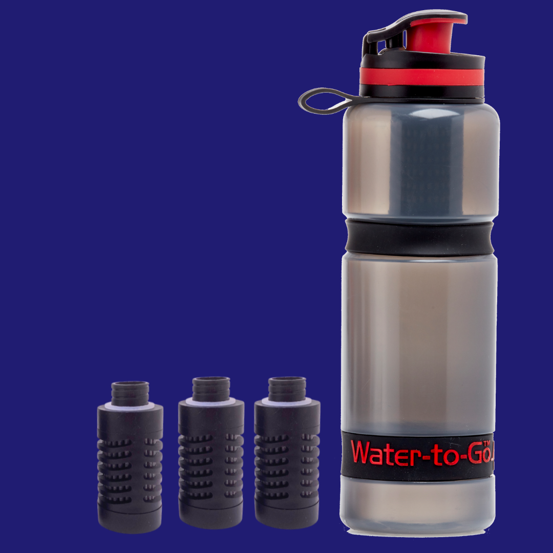 Water bottle with extra filters for longer trips 75cl 25oz