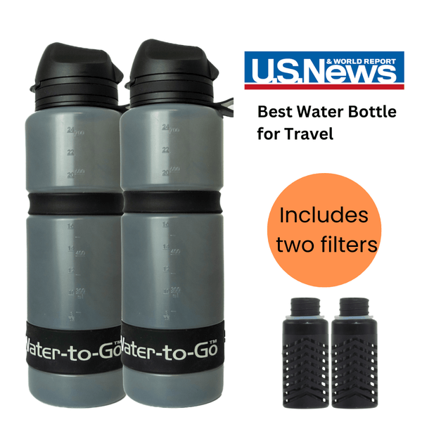 Large Water Purifier Bottle (25oz / 75cl) - Couples Value Bundle (Black) filter water bottle - Water to Go