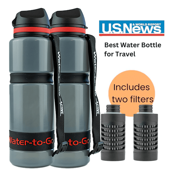 Large Water Purifier Bottle (26oz / 75cl) - Couples Value Bundle (Black) filter water bottle - Water to Go