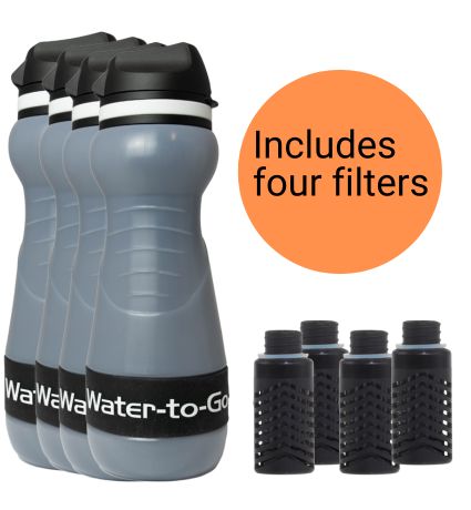 Small Water Purifier Bottle (18.5 fl oz/55cl) - Family Value Bundle (Black) filter water bottle - Water to Go